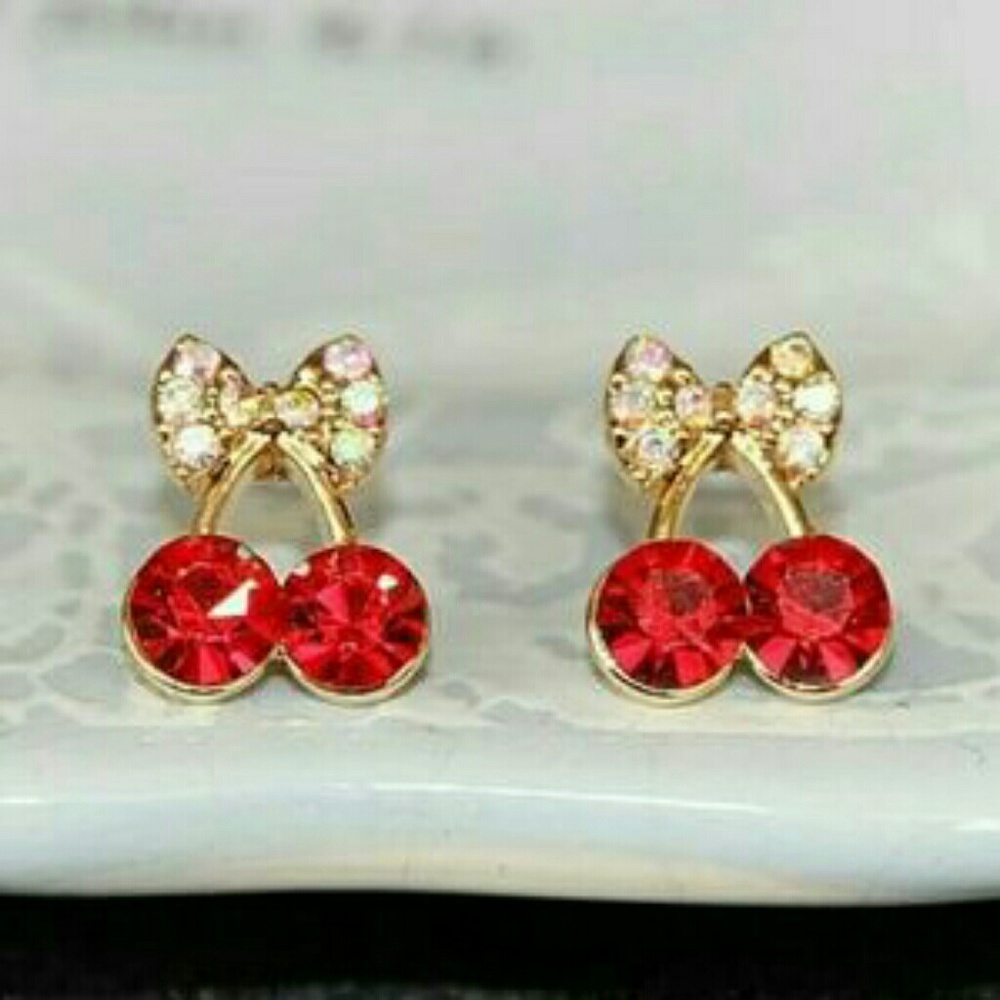 🍒Cherries earring set🍒red studs bows